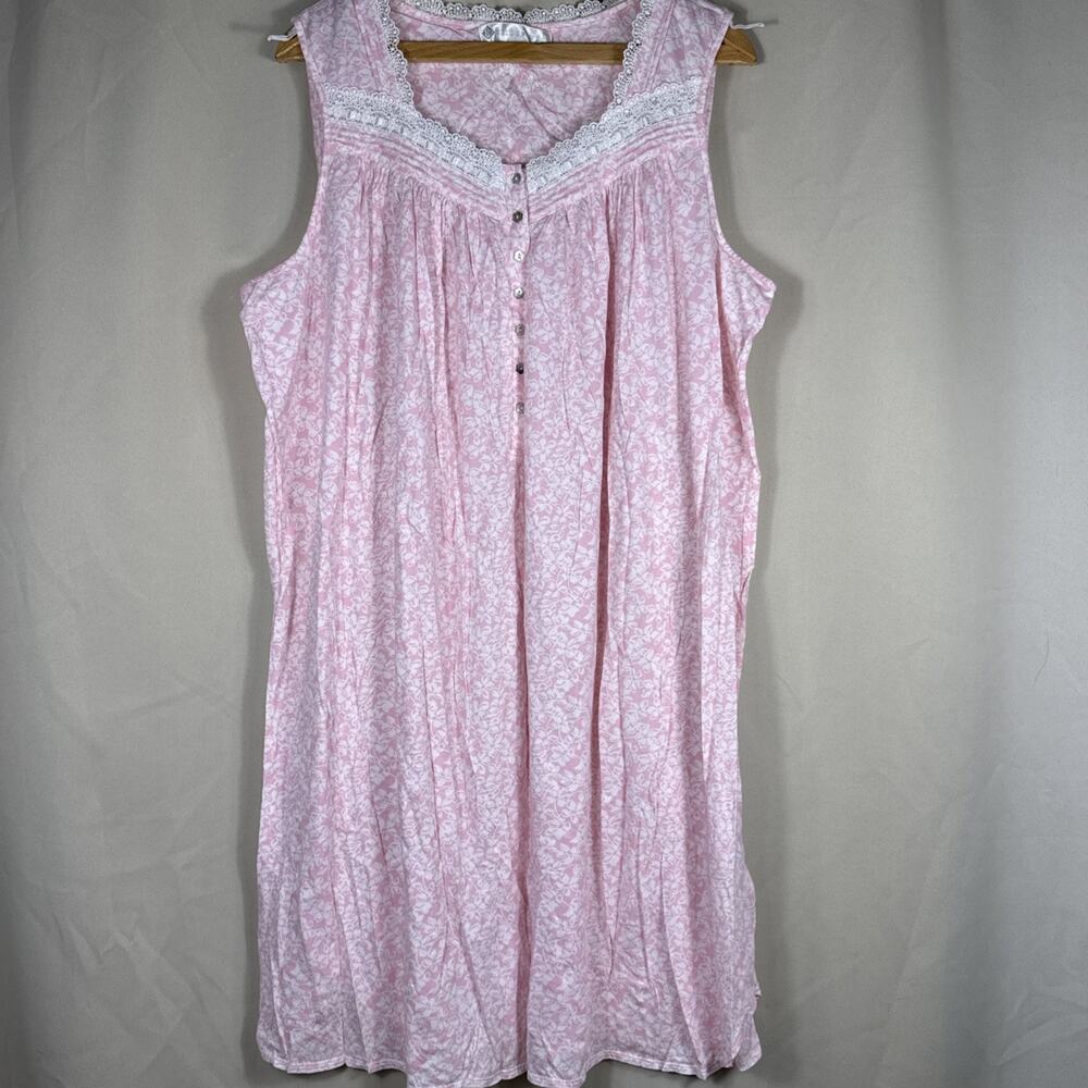 Eileen West Nightgown Women XL Pink Floral Cotton Modal Lace Cottagecore Lounge